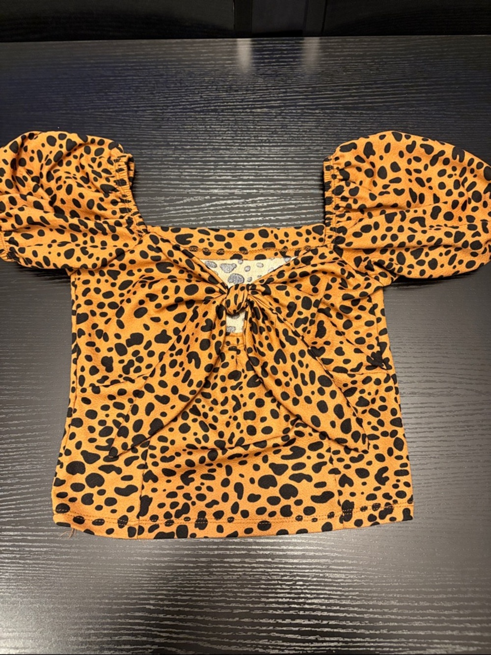 Leopard print Puff Sleeve Crop Top Blouse - Size Small - Picture 5 of 7